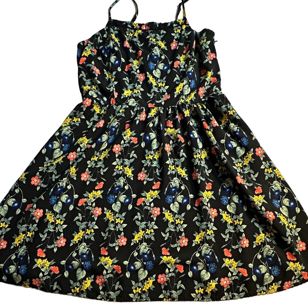 Old Navy Women’s L Black Multicolor Floral Smocked Strappy Midi Sundress EUC